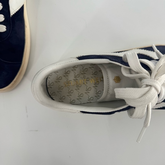 Stuart Weitzman Daryl Low Top Leather Sneakers Navy Blue/White Women’s 9 - Picture 11 of 12